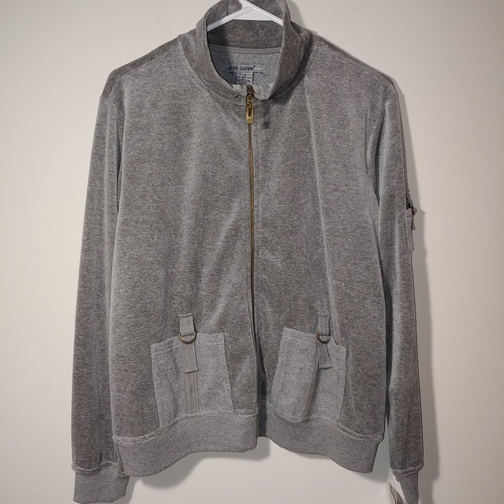 Oleg Cassini Sport Velour Full Zip Embroidered logo Track Jacket Size L …